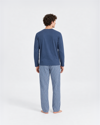 Pijama largo algodón cuadro joshua azul marino