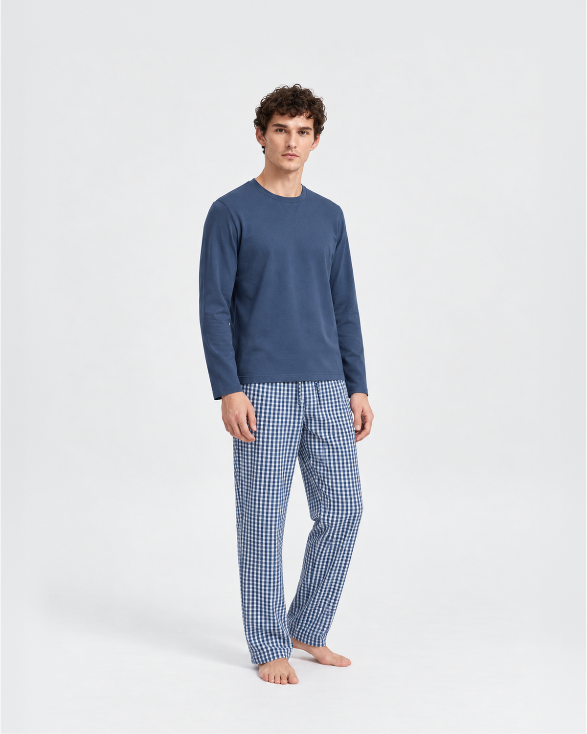 Pigiama lungo da uomo joshua in cotone a quadri blu navy