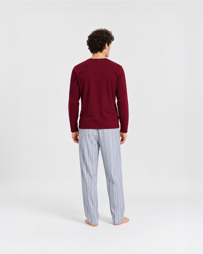 Pijama largo algodón rayas johan burdeos