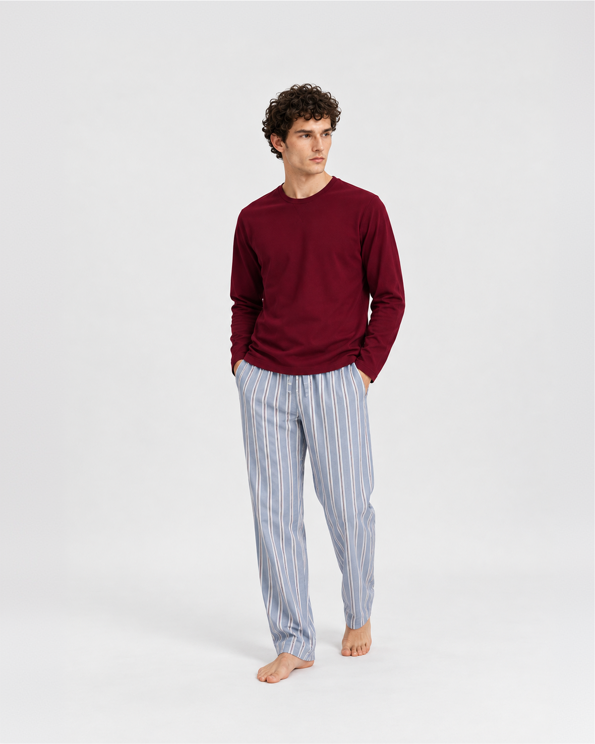 Pigiama lungo in cotone a righe Johan bordeaux