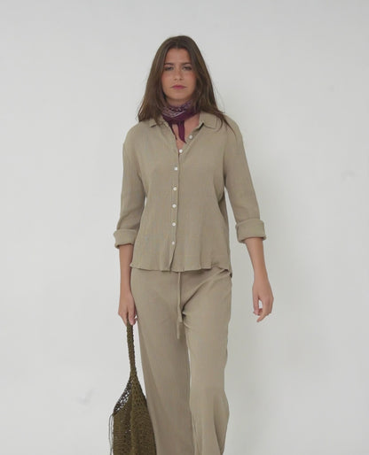 chemise en coton et lin à cordes